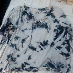 Hollister Blue and White Tie Front Blouse